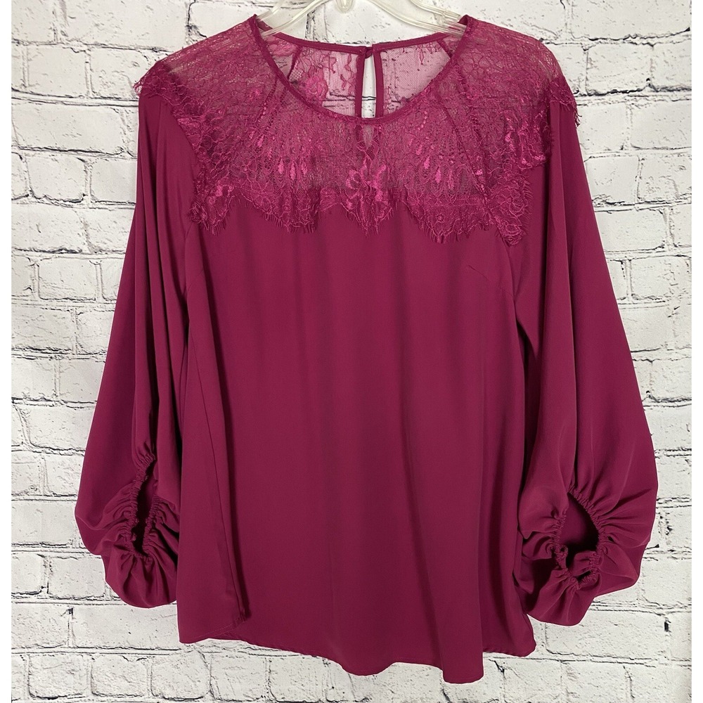 Davi & Dani Women's M Pink Fuschia Balloon Long Sleeve‎ Lace Top Blouse
